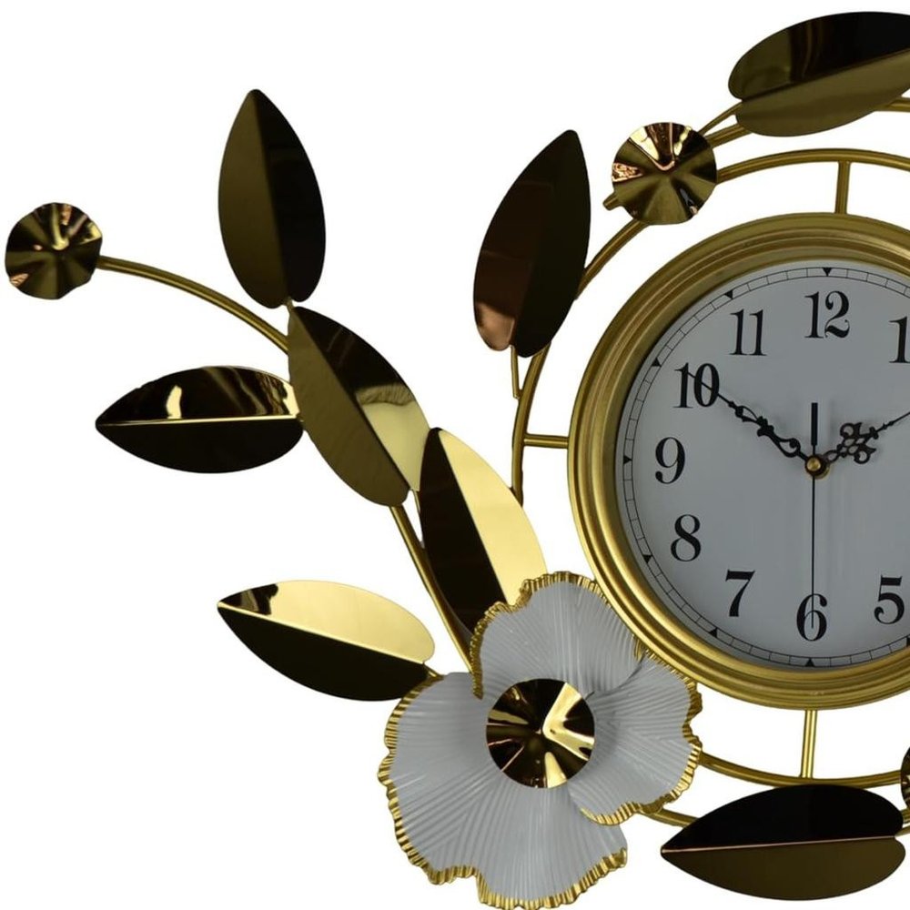 40" Gold And White Metal Silent Analog Floral Novelty Wall Clock  Warm Home View
