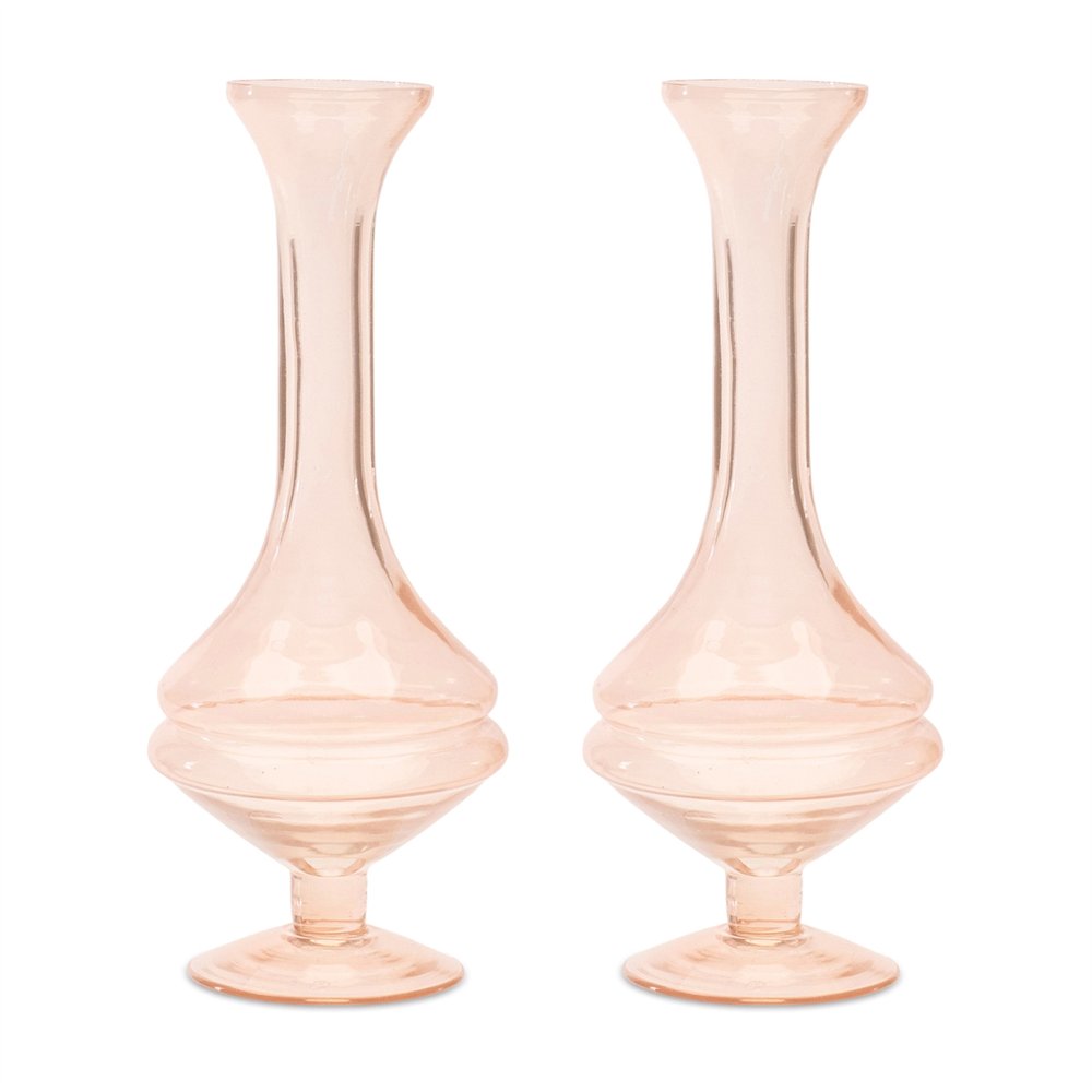Set of Two 9" Pink Glass Trumpet Table Vases  Warm Home View