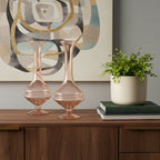 Set of Two 9" Pink Glass Trumpet Table Vases  Warm Home View