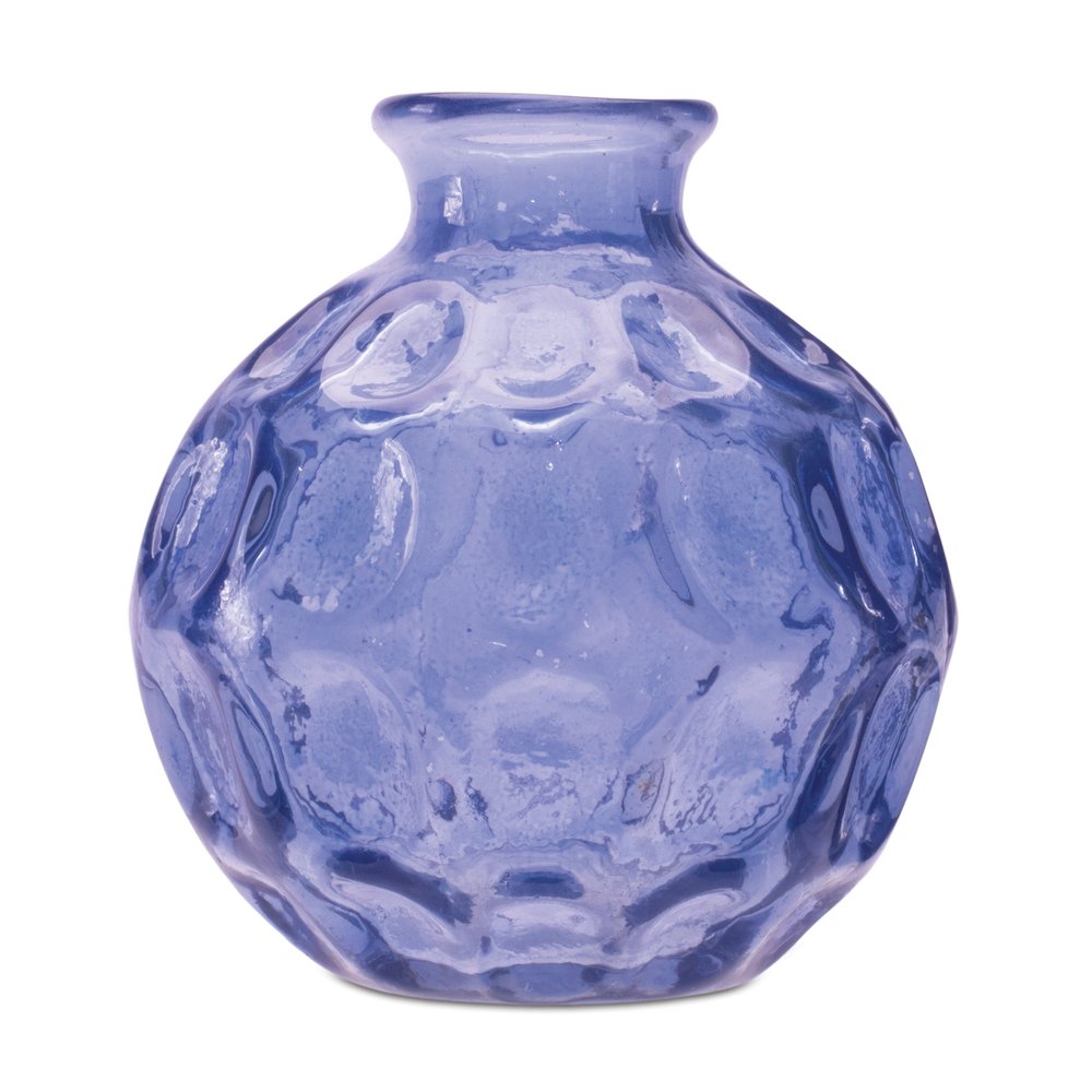 Set of Two Blue Glass Round Table Vases  Warm Home View