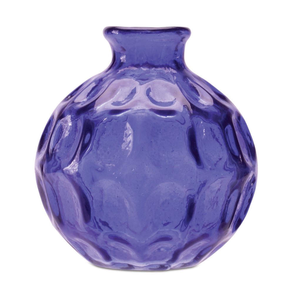 Set of Two Blue Glass Round Table Vases  Warm Home View