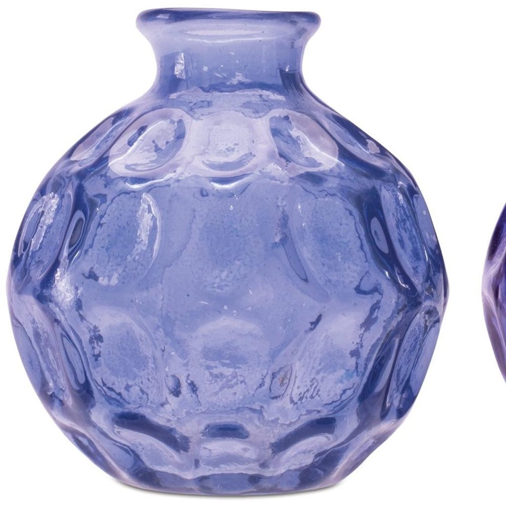 Set of Two Blue Glass Round Table Vases  Warm Home View