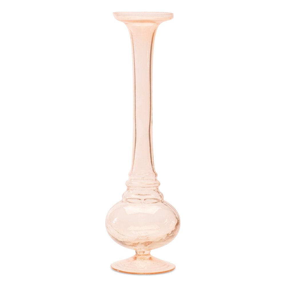 Set of Two 11" Pink Glass Trumpet Table Vases  Warm Home View