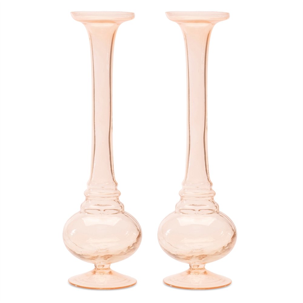 Set of Two 11" Pink Glass Trumpet Table Vases  Warm Home View