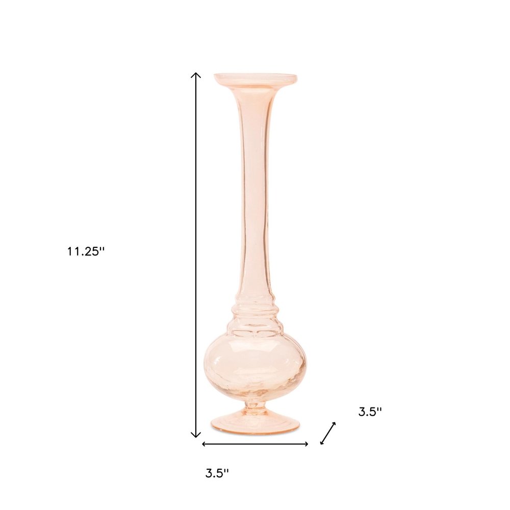 Set of Two 11" Pink Glass Trumpet Table Vases  Warm Home View