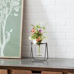 Set of Two Clear And Brown Glass And Metal Round Table Vases  Warm Home View