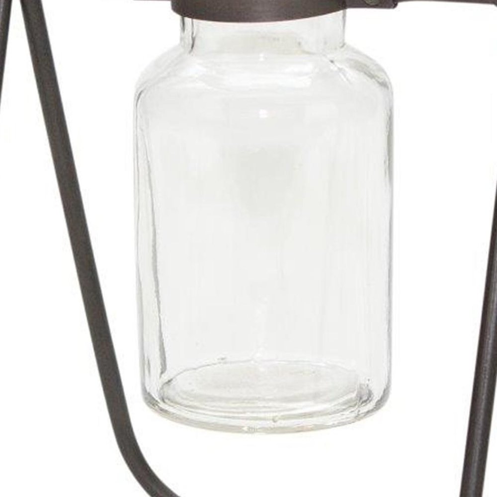 Set of Two Clear And Brown Glass And Metal Round Table Vases  Warm Home View