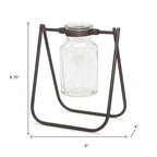 Set of Two Clear And Brown Glass And Metal Round Table Vases  Warm Home View