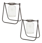 Set of Two Clear And Brown Glass And Metal Round Table Vases  Warm Home View