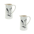 Set of Two Black And Off White Floral Ceramic Cylinder Pitcher Vase  Warm Home View