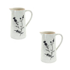 Set of Two Black And Off White Floral Ceramic Cylinder Pitcher Vase  Warm Home View