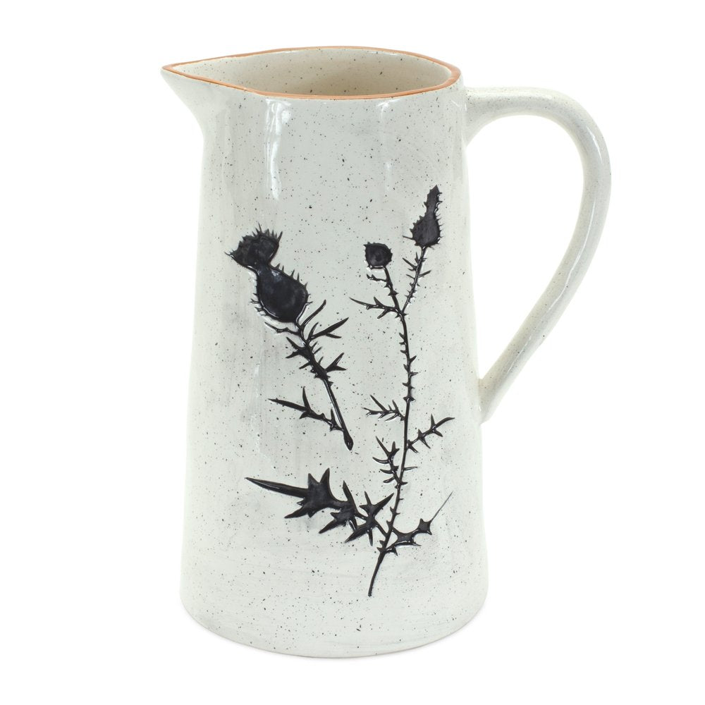 Set of Two Black And Off White Floral Ceramic Cylinder Pitcher Vase  Warm Home View