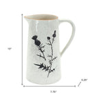 Set of Two Black And Off White Floral Ceramic Cylinder Pitcher Vase  Warm Home View