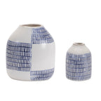 Set of Two Blue And White Checkered Ceramic Round Table Vases  Warm Home View