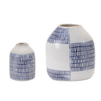 Set of Two Blue And White Checkered Ceramic Round Table Vases  Warm Home View