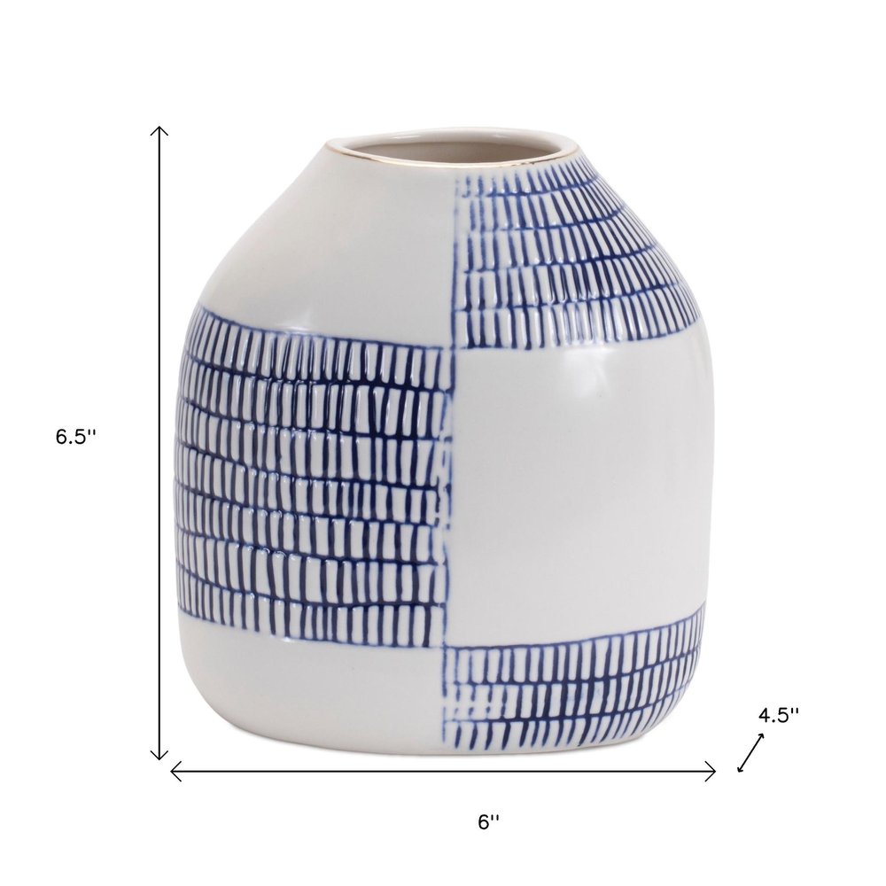 Set of Two Blue And White Checkered Ceramic Round Table Vases  Warm Home View