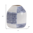 Set of Two Blue And White Checkered Ceramic Round Table Vases  Warm Home View