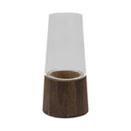 Set of Two Brown And Clear Glass Tapered Table Vases With Wood  Warm Home View
