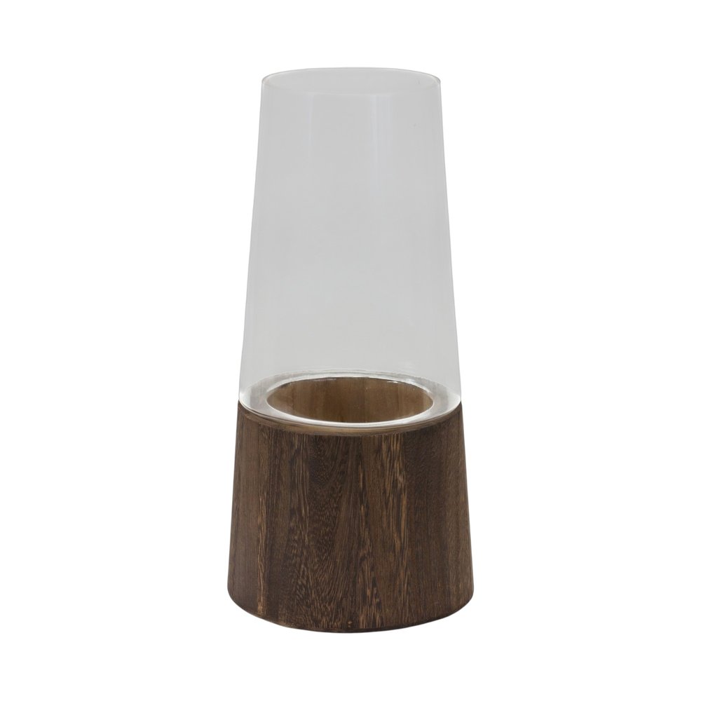 Set of Two Brown And Clear Glass Tapered Table Vases With Wood  Warm Home View