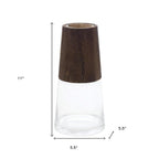 Set of Two Brown And Clear Glass Tapered Table Vases With Wood  Warm Home View
