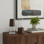 Set of Two Brown And Clear Glass Tapered Table Vases With Wood  Warm Home View