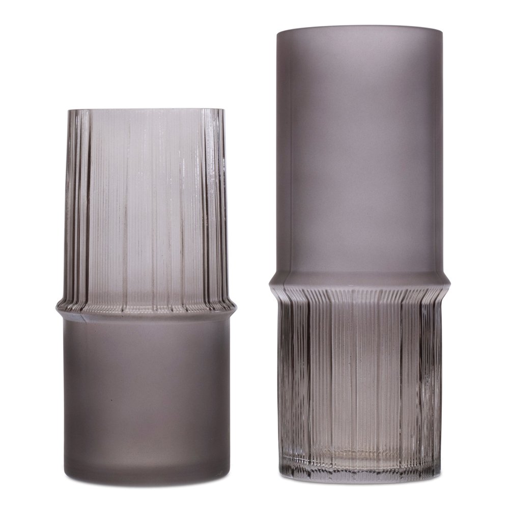 Set of Two Gray Glass Cylinder Table Vases  Warm Home View