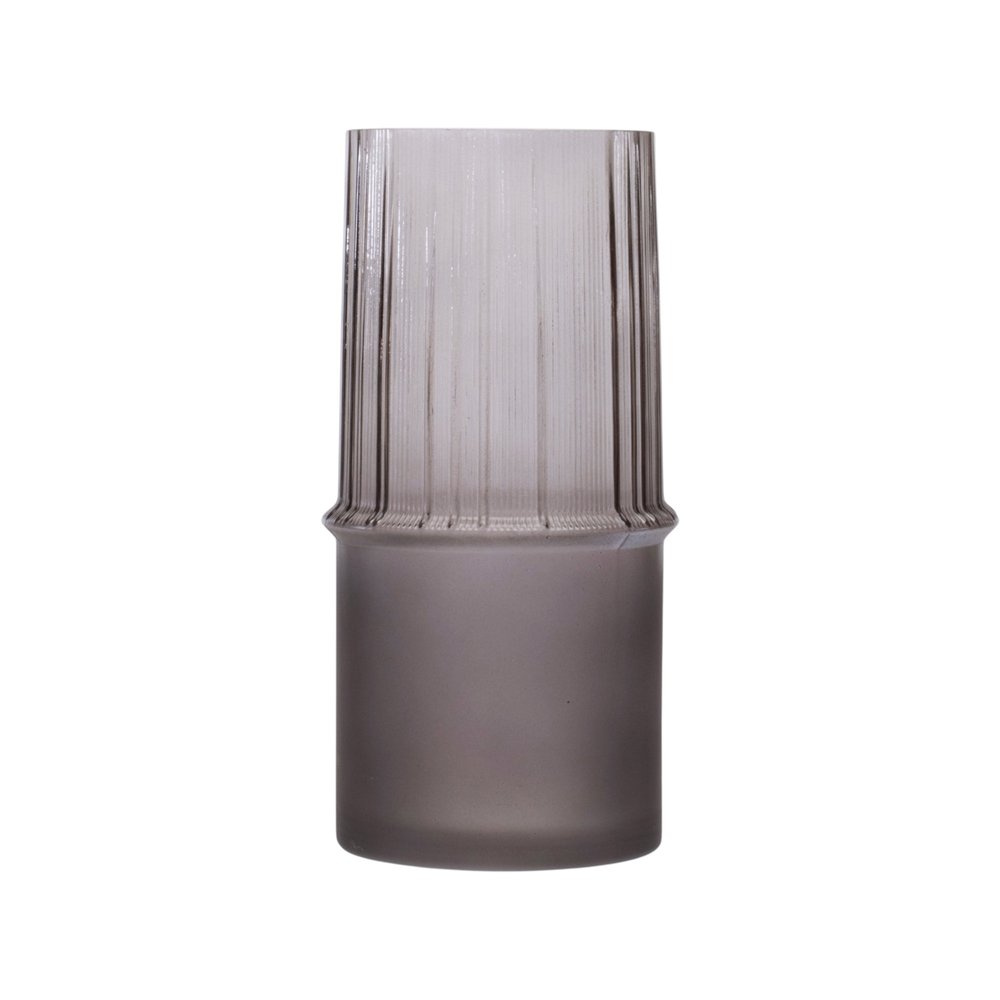 Set of Two Gray Glass Cylinder Table Vases  Warm Home View