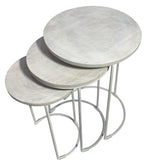 Set of Two White Solid Wood and Metal Round Frame Nested Tables  Warm Home View