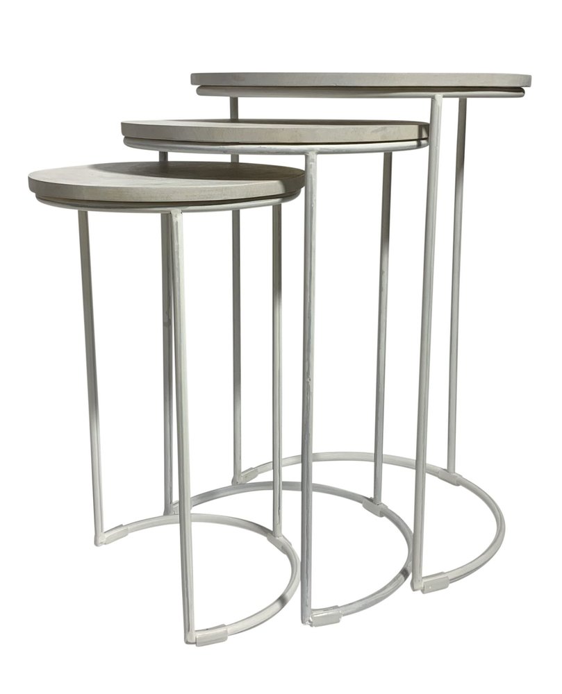 Set of Two White Solid Wood and Metal Round Frame Nested Tables  Warm Home View