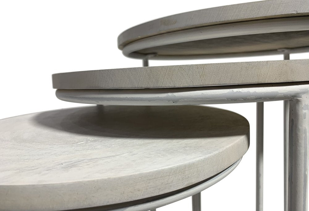 Set of Two White Solid Wood and Metal Round Frame Nested Tables  Warm Home View