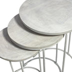 Set of Two White Solid Wood and Metal Round Frame Nested Tables  Warm Home View