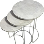 Set of Two White Solid Wood and Metal Round Frame Nested Tables  Warm Home View