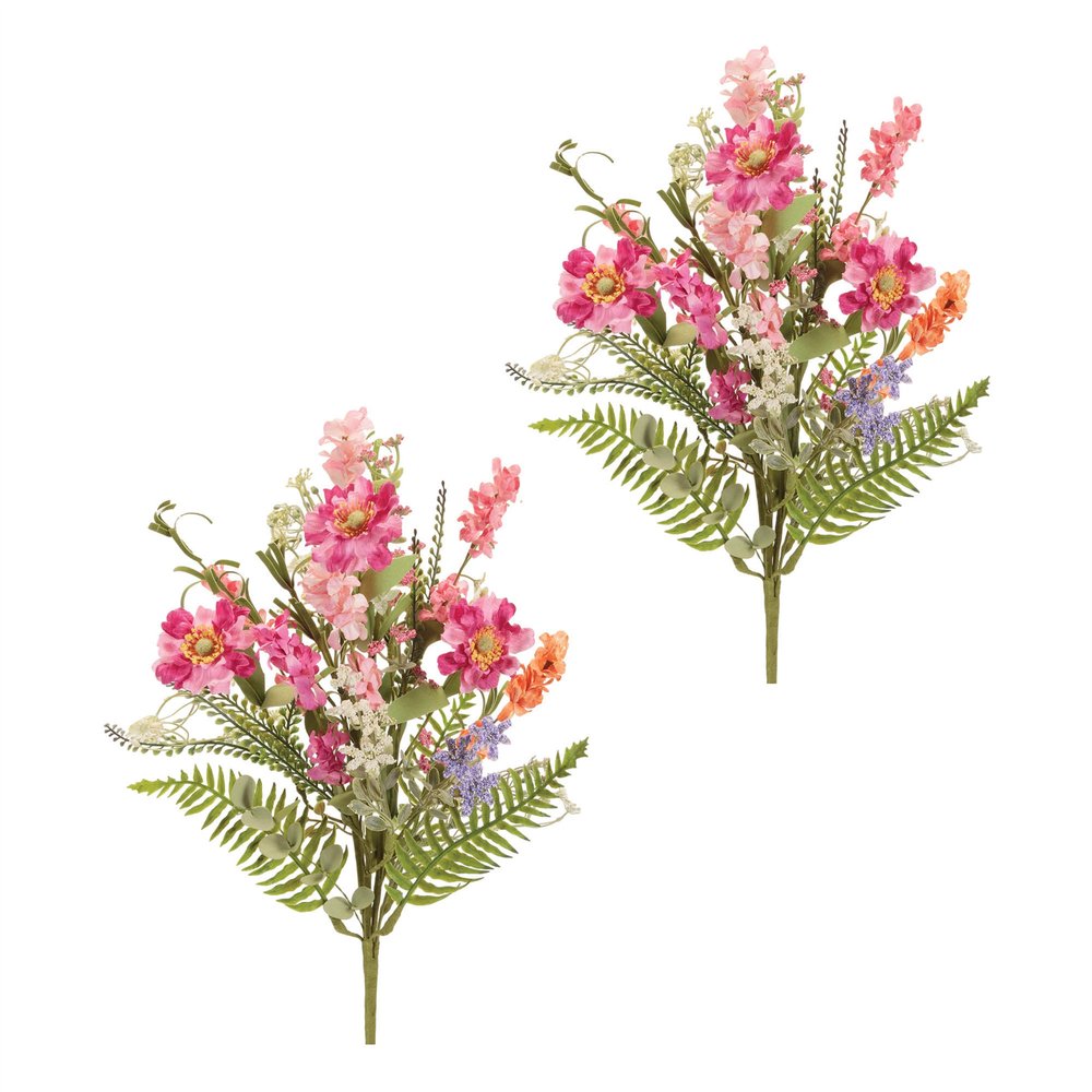 Set of two 5" Pink Blush And Green Flowering Artificial Plant  Warm Home View