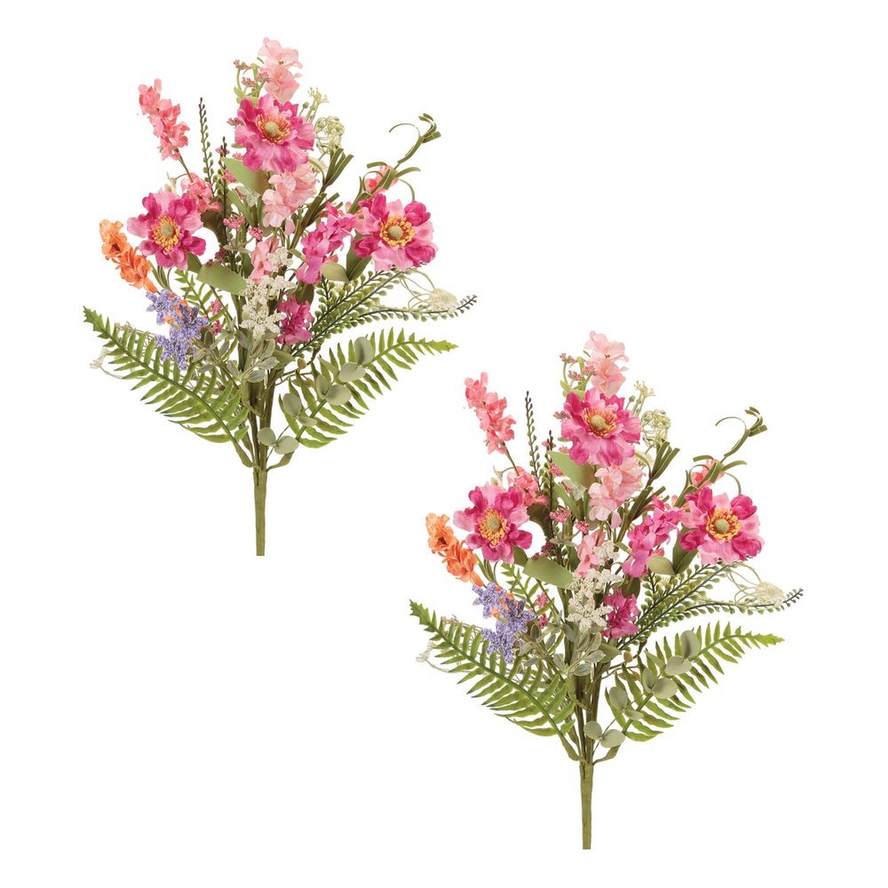 Set of two 5" Pink Blush And Green Flowering Artificial Plant  Warm Home View