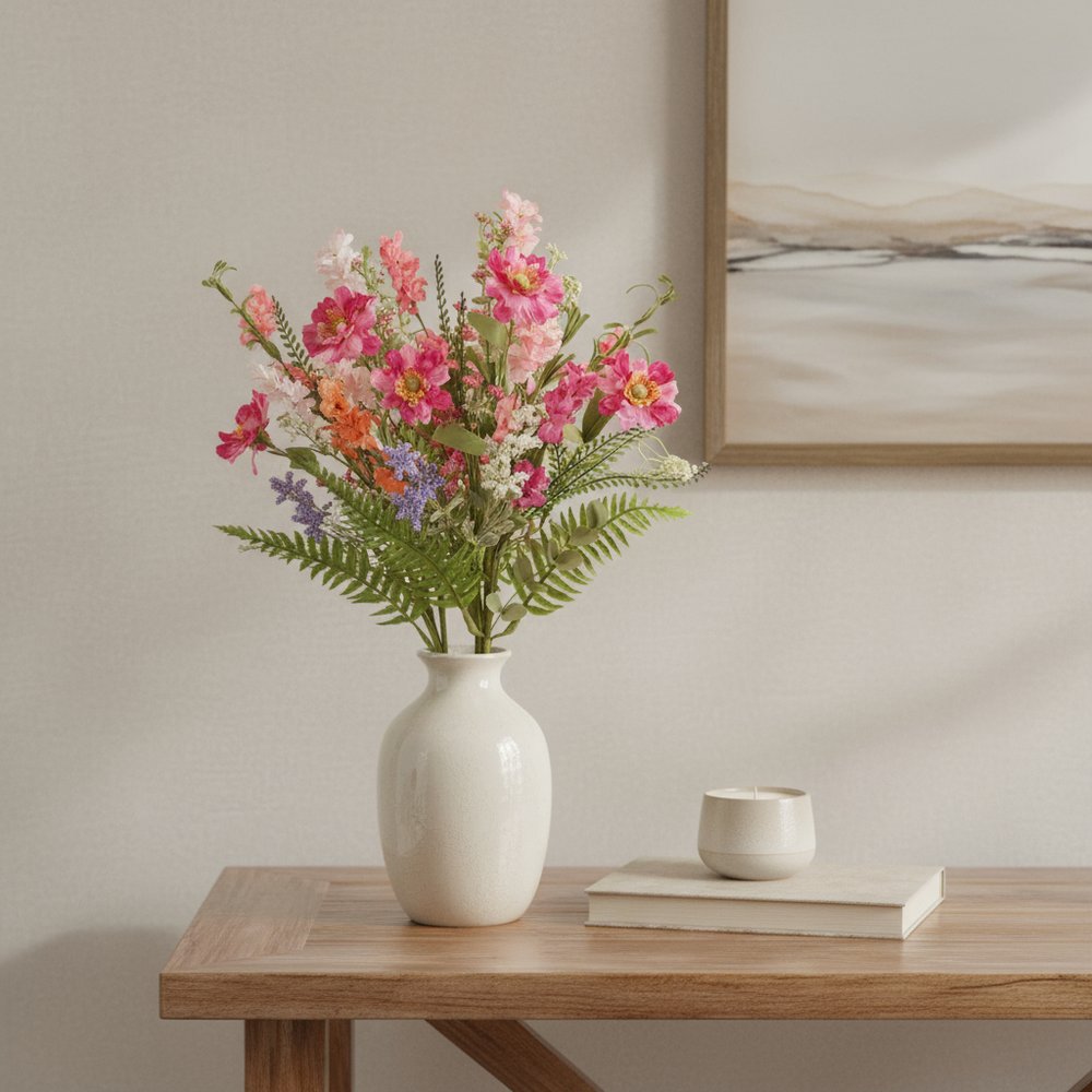 Set of two 5" Pink Blush And Green Flowering Artificial Plant  Warm Home View