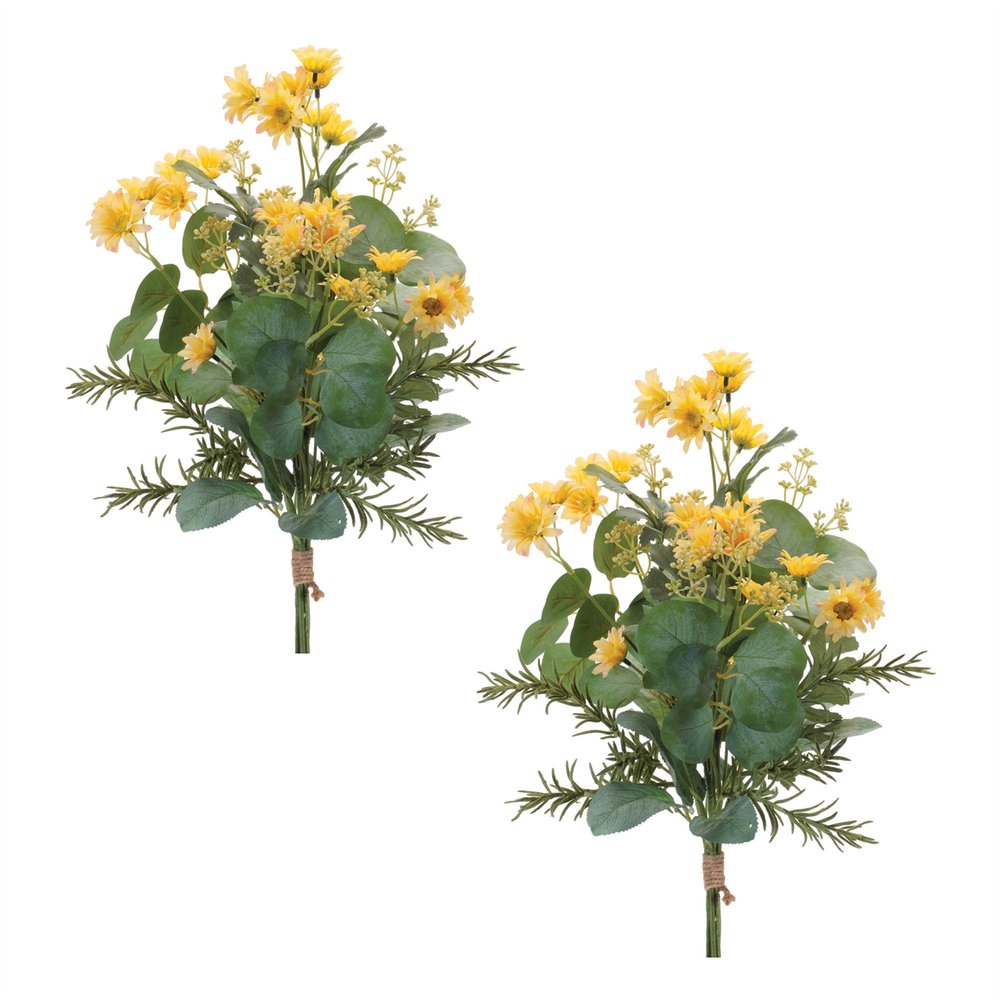Set of Two 25" White Yellow And Green Artificial Flowering  Warm Home View