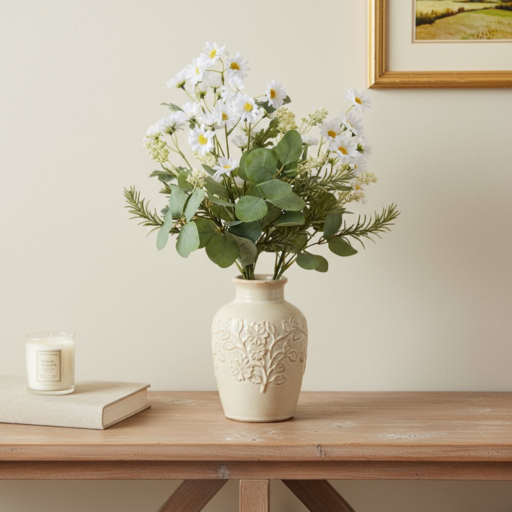 Set of Two 24" White Yellow And Green Artificial Flowering  Warm Home View
