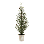 Set of Two 32" Mini Artificial Pine Trees With Pinecones In Rustic Brown Pots  Warm Home View