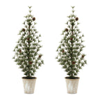 Set of Two 32" Mini Artificial Pine Trees With Pinecones In Rustic Brown Pots  Warm Home View