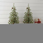 Set of Two 32" Mini Artificial Pine Trees With Pinecones In Rustic Brown Pots  Warm Home View