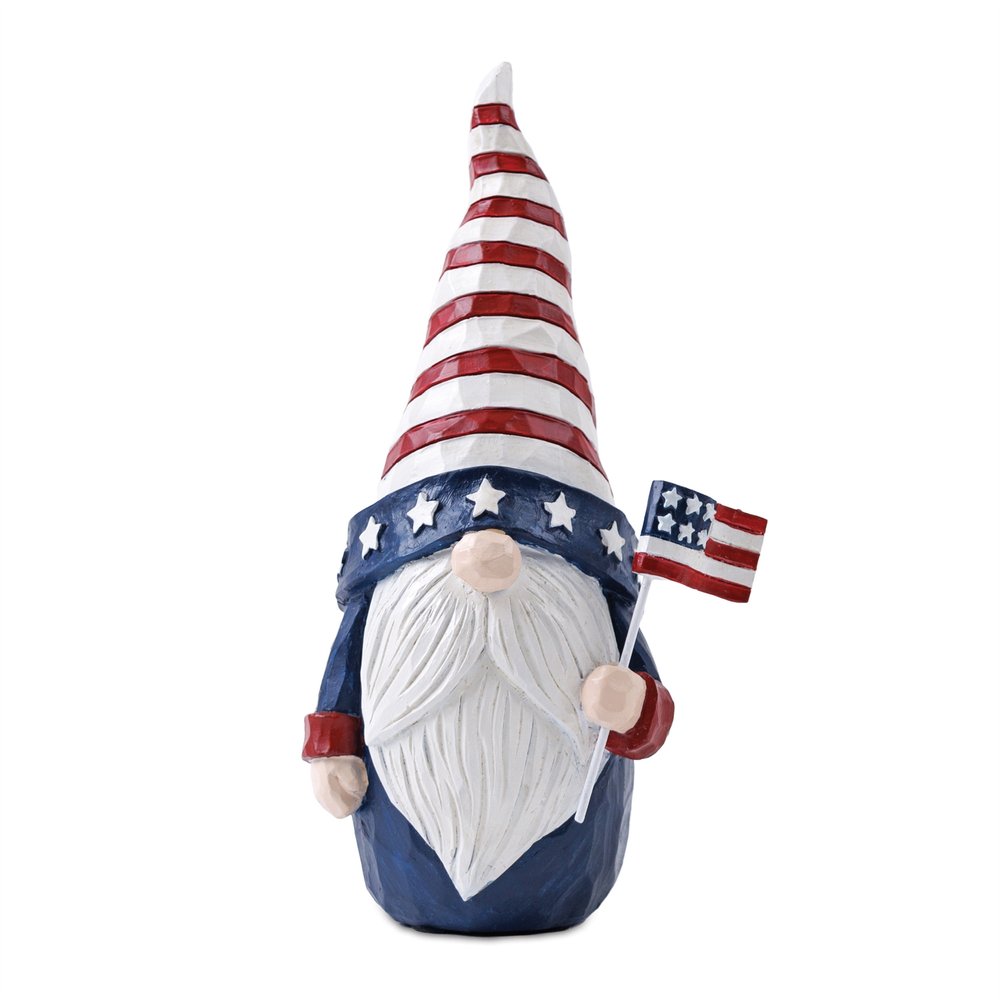 Set of Two Red White And Blue Polyresin Standing Gnomes  Warm Home View