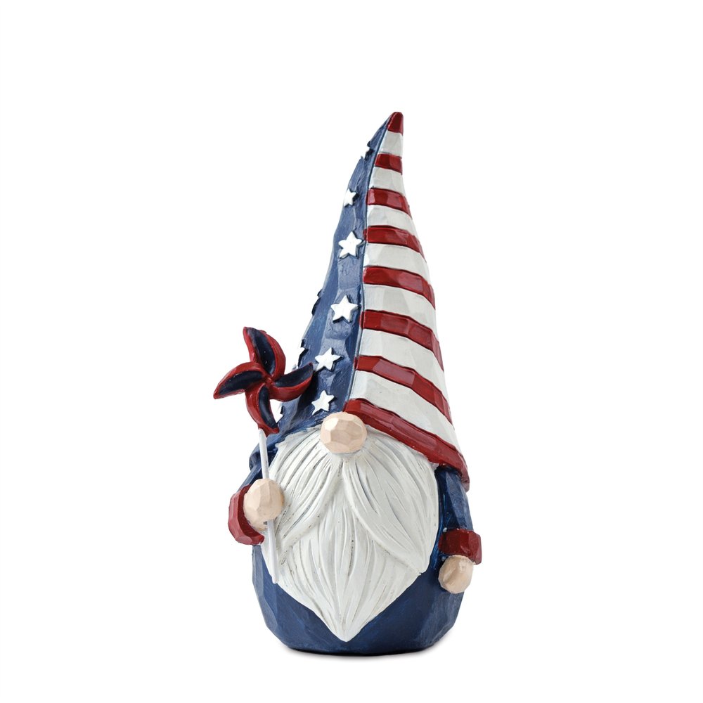 Set of Two Red White And Blue Polyresin Standing Gnomes  Warm Home View