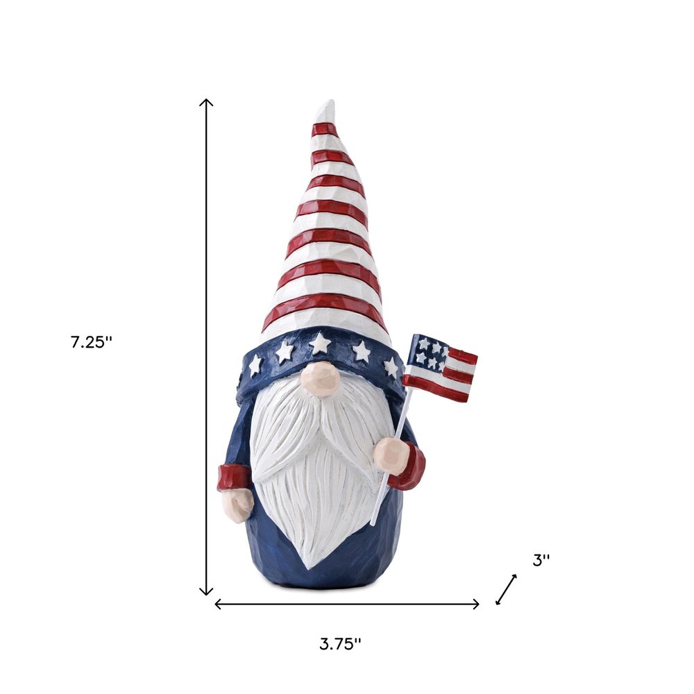 Set of Two Red White And Blue Polyresin Standing Gnomes  Warm Home View