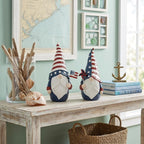 Set of Two Red White And Blue Polyresin Standing Gnomes  Warm Home View