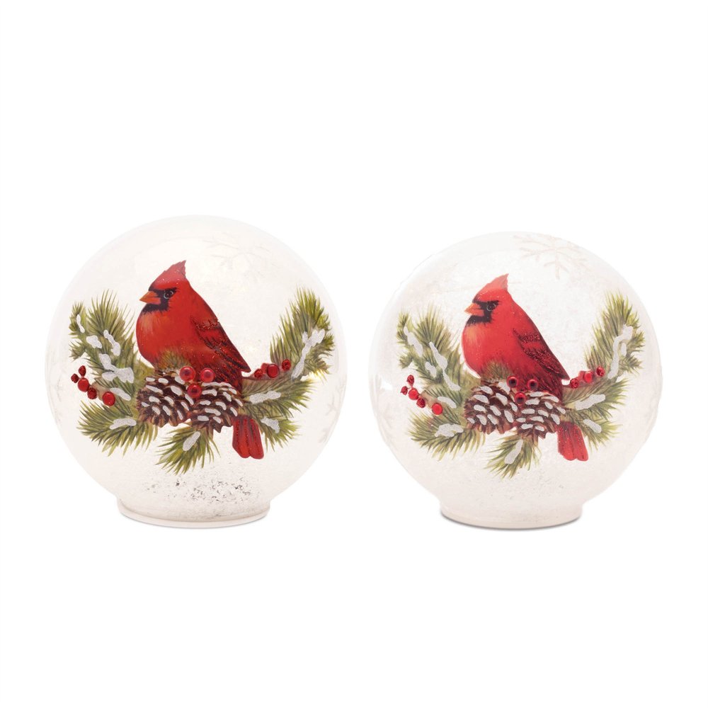 Set of Two White And Red Glass Bird Tabletop Sculpture with LED  Warm Home View