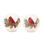 Set of Two White And Red Glass Bird Tabletop Sculpture with LED  Warm Home View