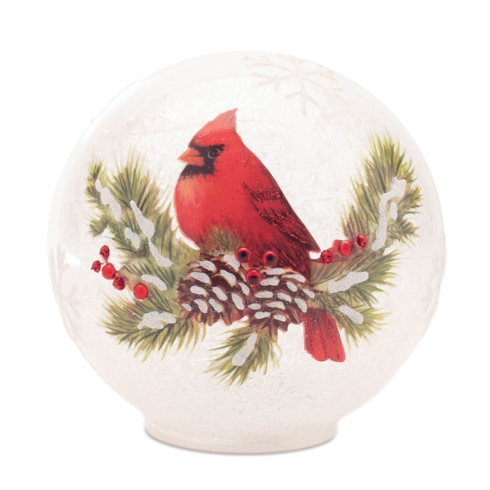 Set of Two White And Red Glass Bird Tabletop Sculpture with LED  Warm Home View