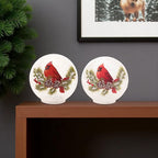 Set of Two White And Red Glass Bird Tabletop Sculpture with LED  Warm Home View