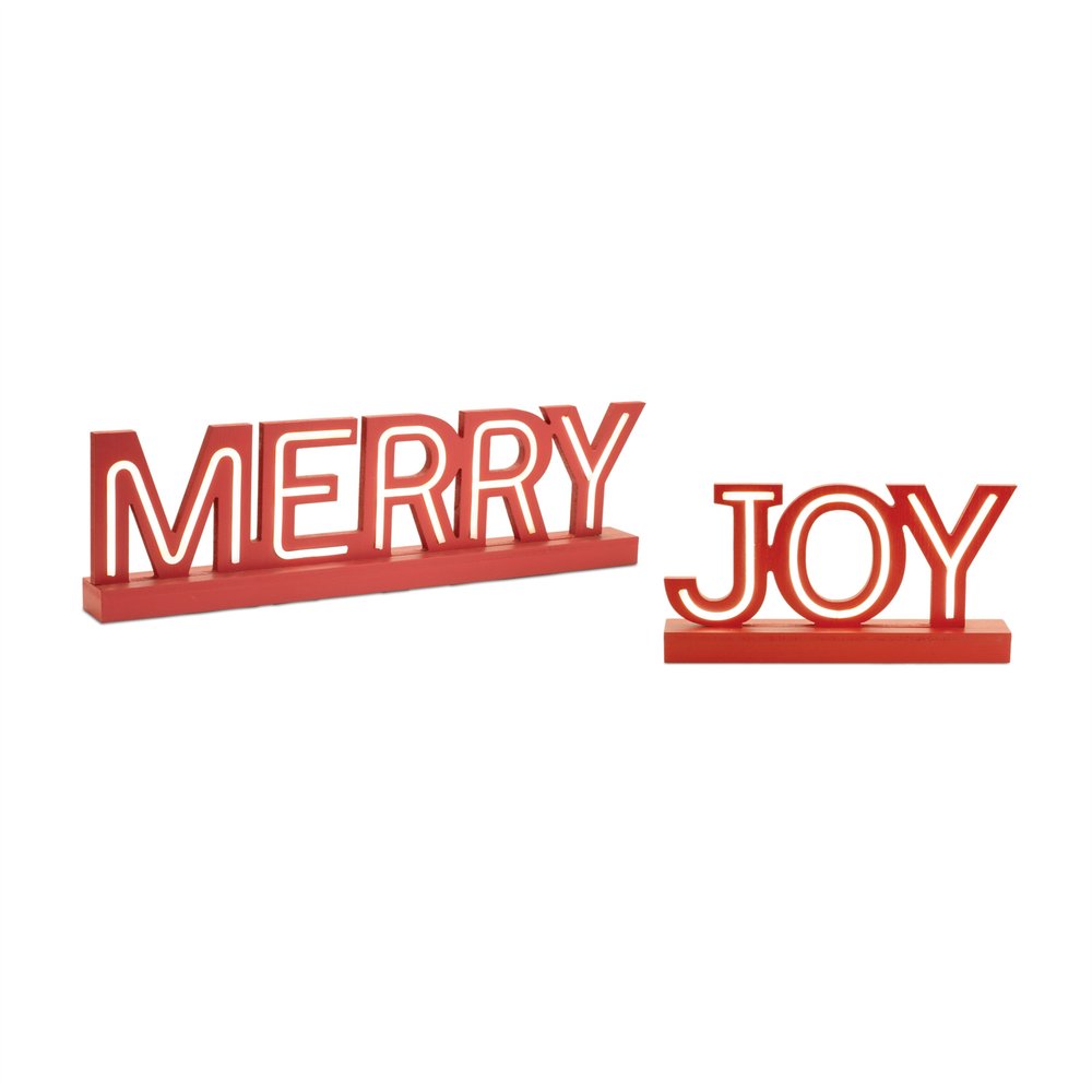 Set of Two Red And White Christmas Tabletop Sign with LED  Warm Home View