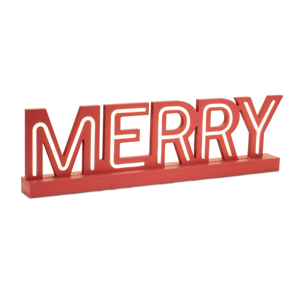 Set of Two Red And White Christmas Tabletop Sign with LED  Warm Home View